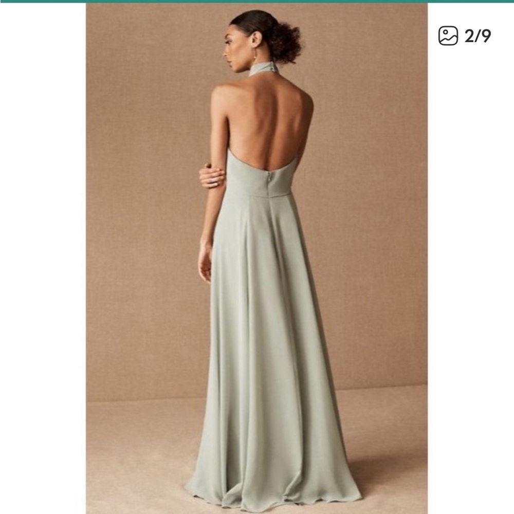 NWT Jenny Yoo Elliya Morning Slate Gray Halter high slit Bridesmaid Dress Sz 18 - Picture 4 of 13